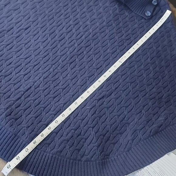 TALBOTS Navy Blue Cable Knit Button Collar Turtleneck Preppy Poncho Sweater S - Picture 7 of 7